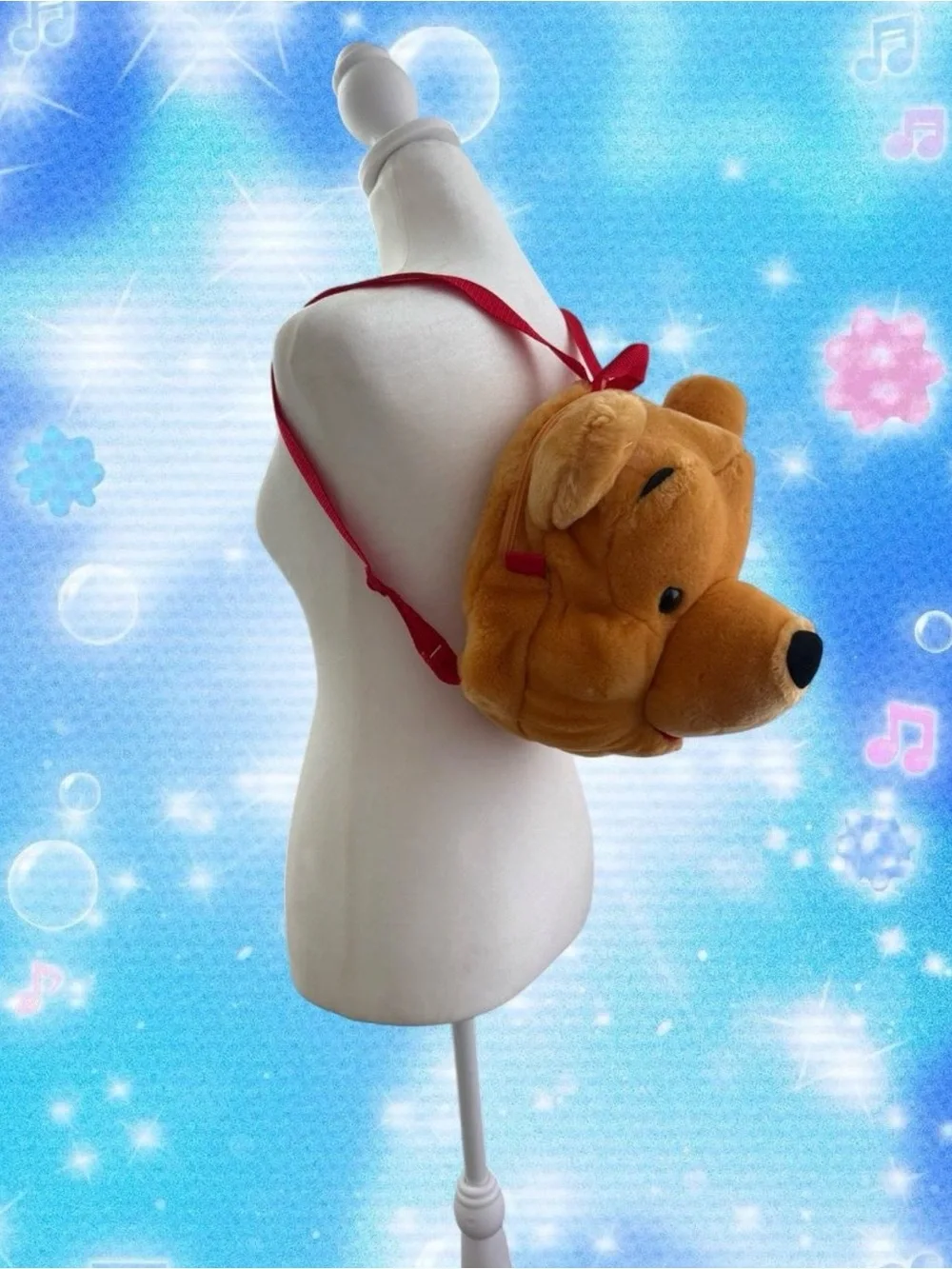 Disney Store Winnie the Pooh Head Vtg backpack with red straps 13